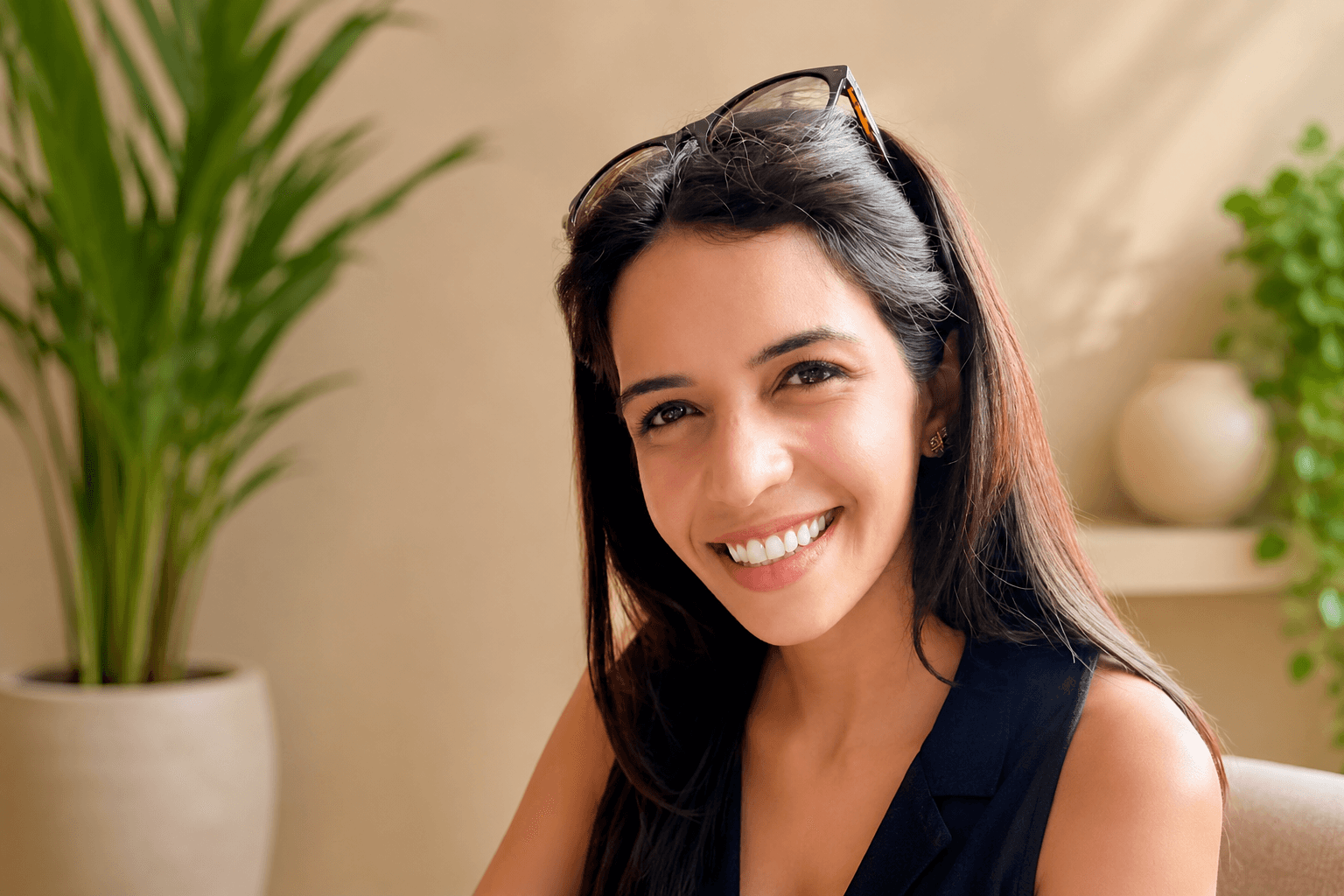 Portrait of Manisha, the founder, smiling warmly.